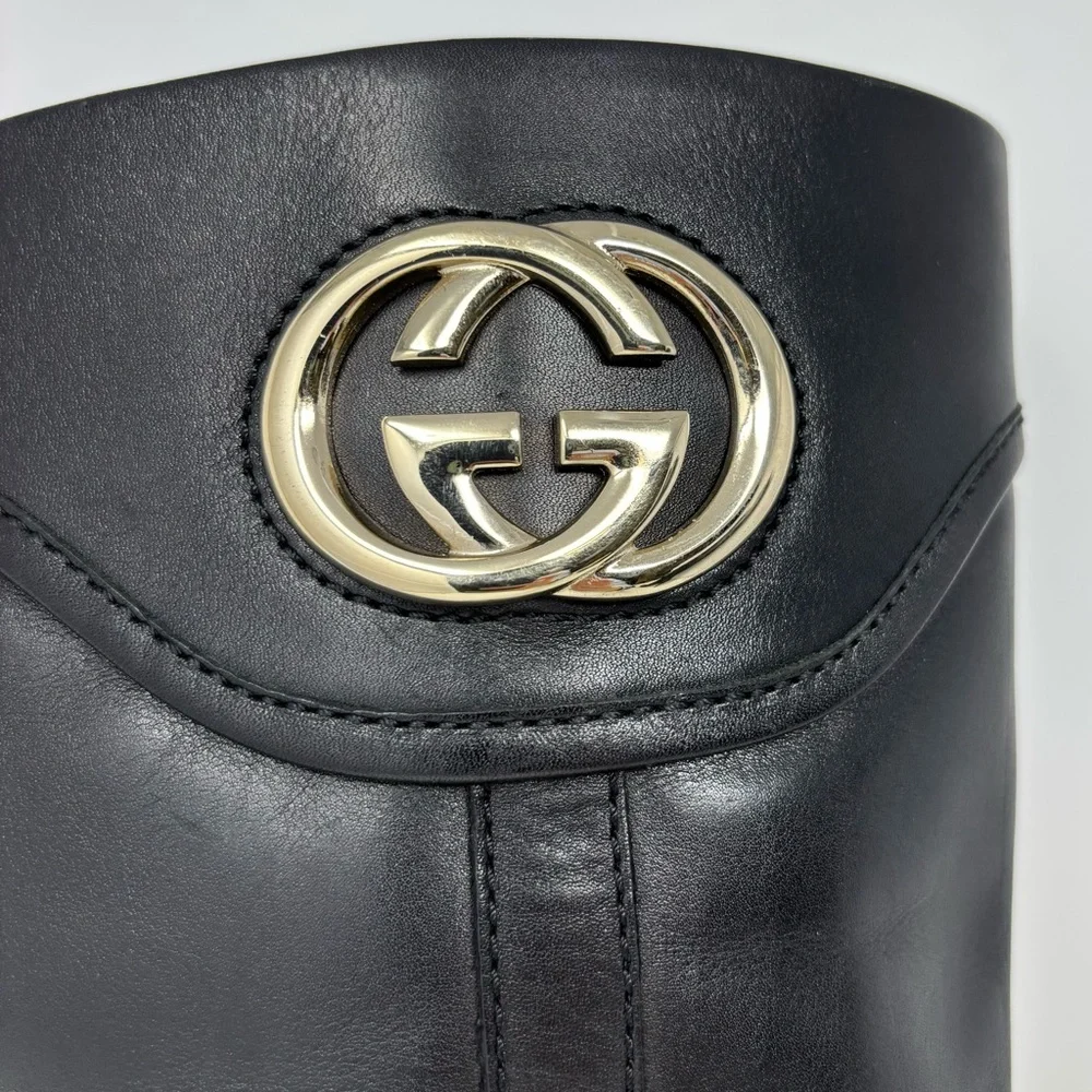 Gucci by Tom Ford GG Logo Black Leather Knee High Boots Size 8.5 Vintage - Picture 12 of 16